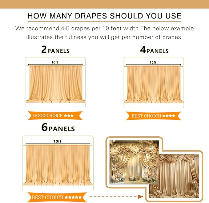 10x10ft Champagne Photo Curtains Backdrops Wrinkle Free Champagne Photo Curtains Backdrop Wedding Curtain Photo Backdrop for Parties Bridal Shower Birthday Photos Photography YUNBSDJ061