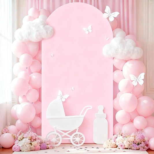6FT Baby Pink Arch Covers, Spandex Fitted Wedding Arch Stand Covers Round Top Chiara Backdrop Cover for Birthday Party Ceremony Banquet Decoration