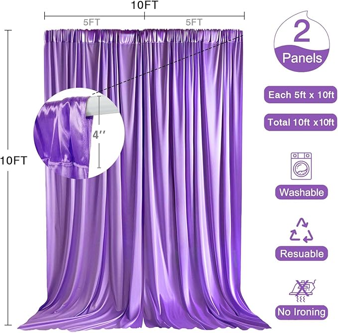10x10ft Purple Curtains Wedding Backdrop Wrinkle Free Purple Photo Curtains Backdrop for Baby Shower Photoshoot Engagement Wedding Birthday Photography YUNBSDJ149