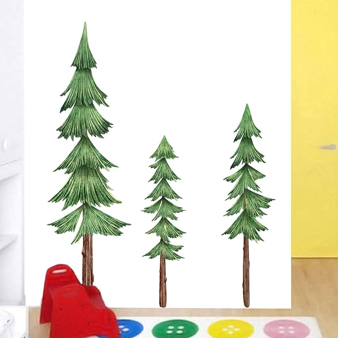 Large Pine Tree Wall Decals Peel and Stick Watercolor Extra Large Tree Wall Decal Forest Nature Green Tree Wall Stickers Giant Pine Tree Wall Decals for Nursery Kids Room Decor