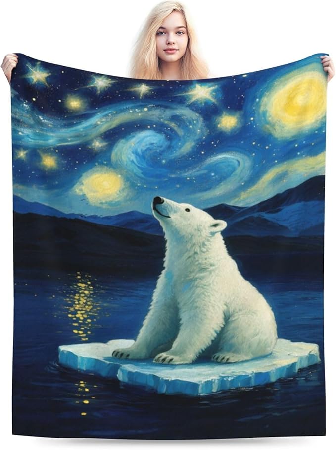 Polar Bear Blanket Cute White Bear Throw Blanket Soft Cozy Fleece Fuzzy Stuffed Plush Flannel Gifts for Girls Women Boys Kids Adults 60"X80"