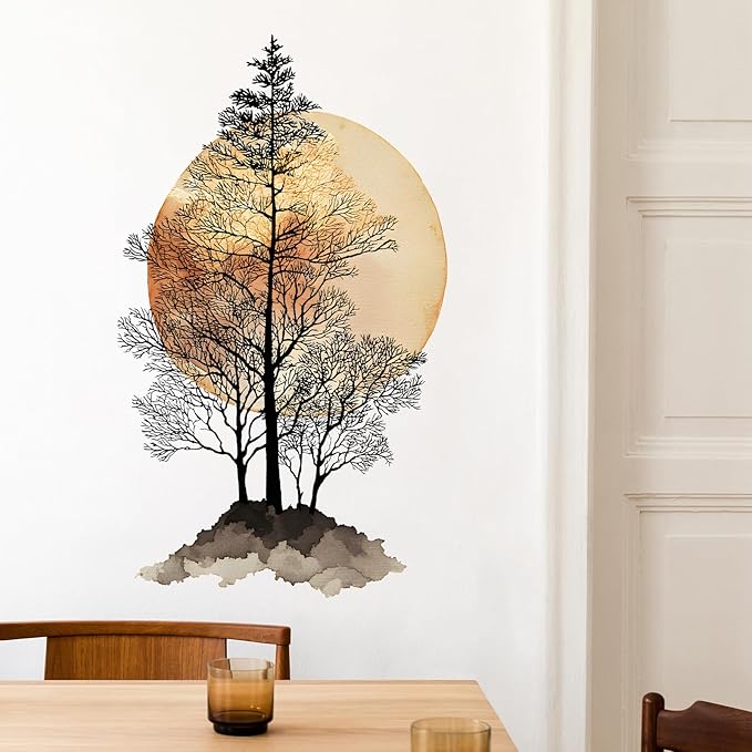 Tree and Moon Wall Decals Removable Boho Vinyl Stickers for Nursery Living Room and Kitchen Decor Peel and Stick Japanese Wall Art