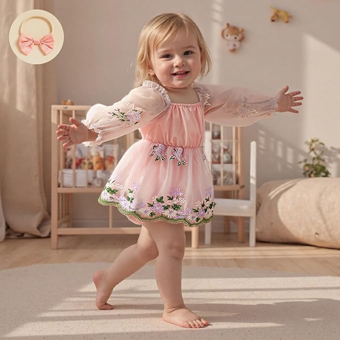 Giraropa Baby Girl Fall Winter Clothes Long Sleeve Romper Dress + Socks + Headband Newborn Infant Cute Casual Outfits