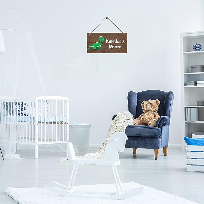 Custom Name Dinosaur Wooden Wall Decor, Personalized Wood Dino Sign for Boys Kids Nursery Bedroom Playroom Room Decorations