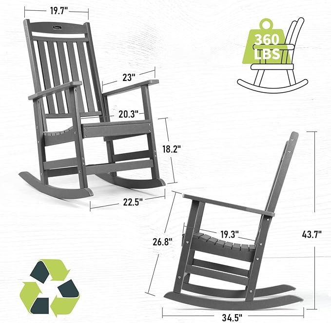 FUNBERRY Outdoor Rocking Chairs Set of 4, HDPE All Weather Poly Lumber Rocker, High Back Patio Rockers Easy Assembly