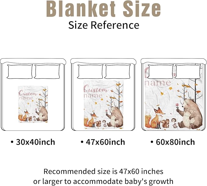 Personalized Crib Bedding Set for Boys Girls, Custom Baby Crib Sets with Name, Fox Sika Deer Design Nursery Bedding 2 Piece - Soft Blanket with Double Layer Dotted Backing, Crib Fitted Sheet