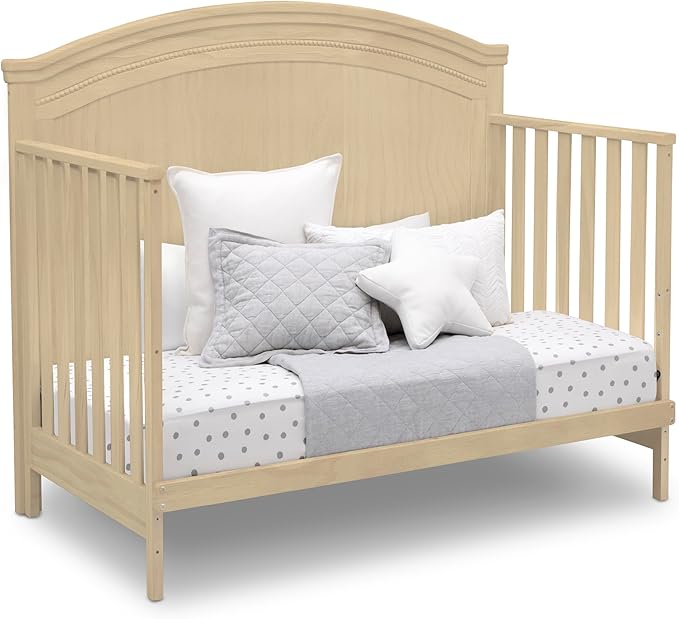 Delta Children Simmons Kids SlumberTime Emma 4-in-1 Convertible Baby Crib N More - Greenguard Gold Certified, Natural Sandstone