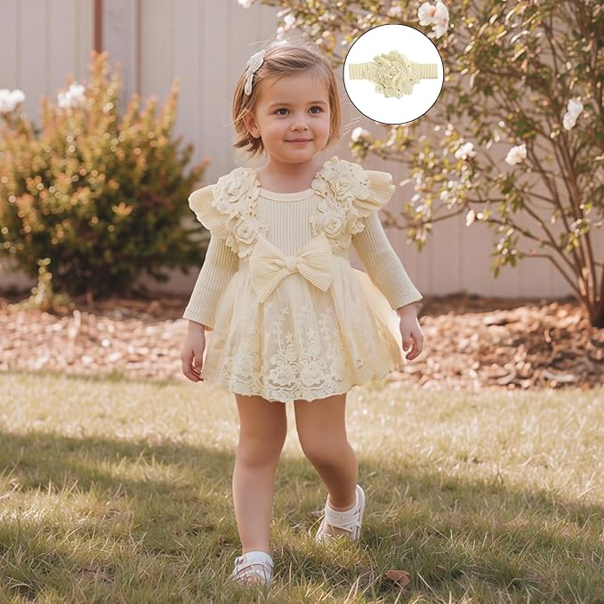 Giraropa Baby Girl Fall Winter Clothes Long Sleeve Romper Dress + Socks + Headband Newborn Infant Cute Casual Outfits