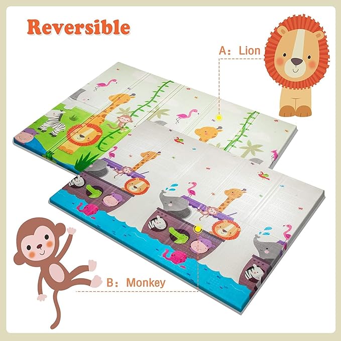 UANLAUO Baby Play Mat 59" x 59" Playmat for Infants - XPE Foam Floor Mats Foldable Design for Toddlers, Waterproof Infant Crawling Mats for Indoor/Outdoor, Thick Kids Mat for Babies 6-12 Months