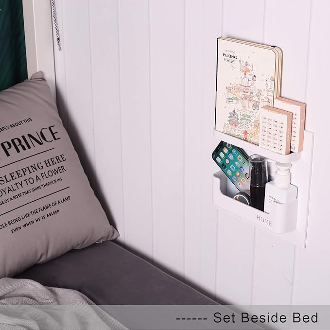 Bright Life Bedside Shelf Bedroom Dorm Room Rack Organizer Storage -Use as Kid Student Wall Shelf to Organize Headphone,Remotes,Glass,Cellphones(Horizontal Type/Black)