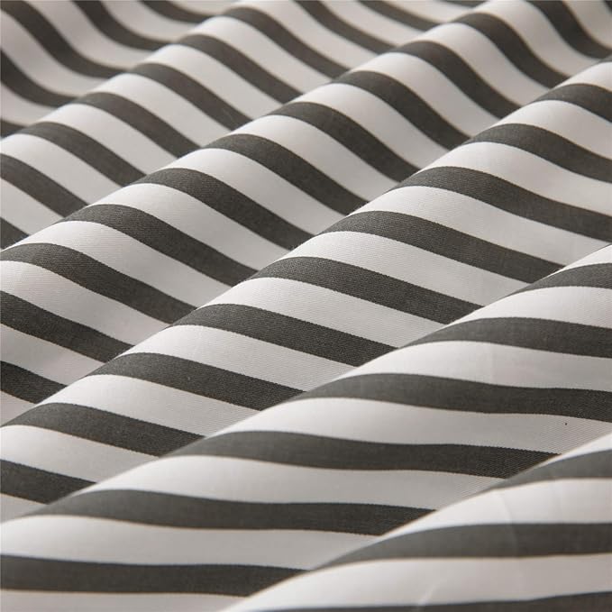 JELLYMONI 100% Natural Cotton 2pcs Striped Duvet Cover Sets,White Duvet Cover with Dark Grey Stripes Pattern Printed Comforter Cover,with Zipper Closure & Corner Ties(Twin Size)