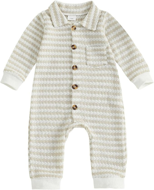 Thorn Tree Baby Boys Clothes Infant Knit Romper Long Sleeve Newborn Outfits Button Closure Onesie Turn Down Collar Jumpsuit