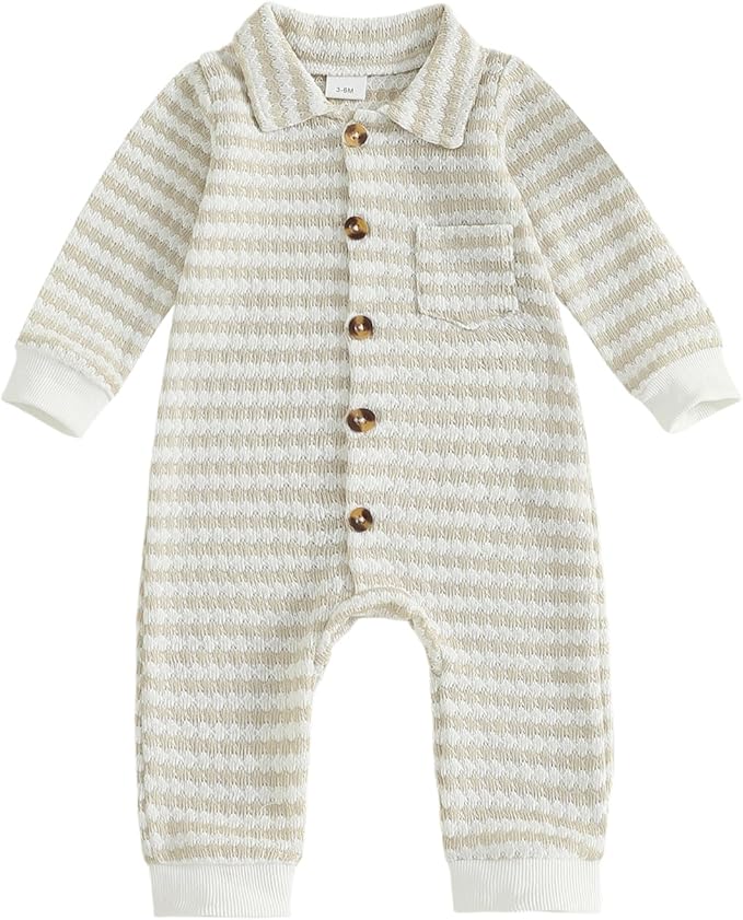Thorn Tree Baby Boys Clothes Infant Knit Romper Long Sleeve Newborn Outfits Button Closure Onesie Turn Down Collar Jumpsuit