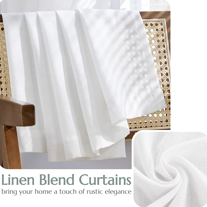 jinchan White Lined Linen Blend Curtain for Sliding Door 96 Inch Length 1 Panel for Living Room, 100 Inch Extra Wide Drape with Rod Pocket Back Tab(100W x 96L, White)