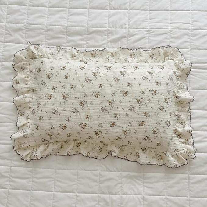 BuLuTu Shabby Chic Floral Toddler Pillow Cases Muslin Standard Size Pillowcases for Girls Kids Nursery Pillow Cover for Toddler Bed, Envelope Closure,1 Piece, Crapemyrtle Pattern, 20"x26"