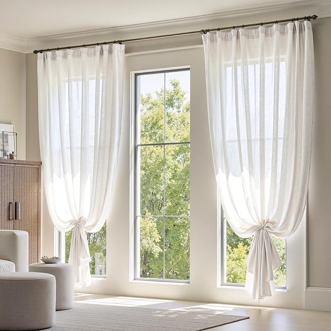 jinchan Linen Blend Curtain 90 inch Length 1 Panel for Sliding Door, Light Filtering 100 inch Extra Wide Living Room Drape with Rod Pocket Back Tab(100W x 90L, Off White)