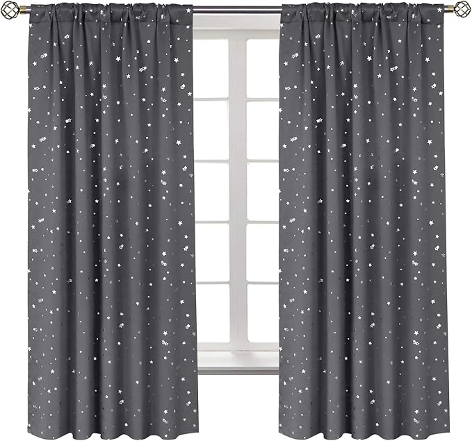 BGment Kids Blackout Curtains for Bedroom, Rod Pocket Room Darkening Curtains Decoration Thermal Insulation Window Drapes for Nursery, Children Room, 2 Panels, Each 52 x 63 Inch, Grey