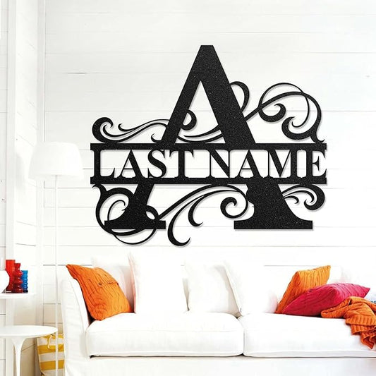 LULLBABYMALL Custom Metal Signs - Last Name Sign, Split Letter Monogram, Letter A, Family Name Wall Art, Outdoor Metal Signs, Personalized Wedding Gift