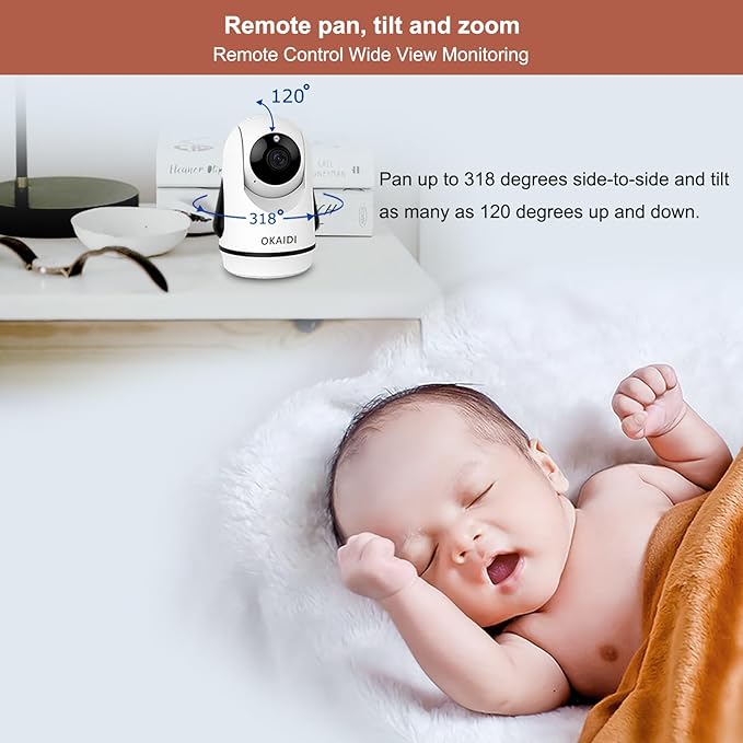 OKAIDI Video Baby Monitor with 3 Cameras, 5" Display Baby Monitor No WiFi, 30H Battery and 1000ft Range, 2-Way Talk, 8 Lullabies, Remote Pan-Tilt-Zoom Baby Camera for Baby/Pet/Elderly