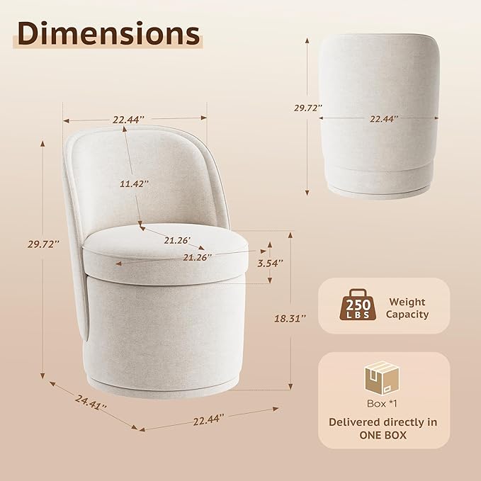 Swivel Accent Chair, 360° Swivel Chair with Hidden Storage, Modern Small Barrel Swivel Armchair for Living Room/Bedroom, Beige