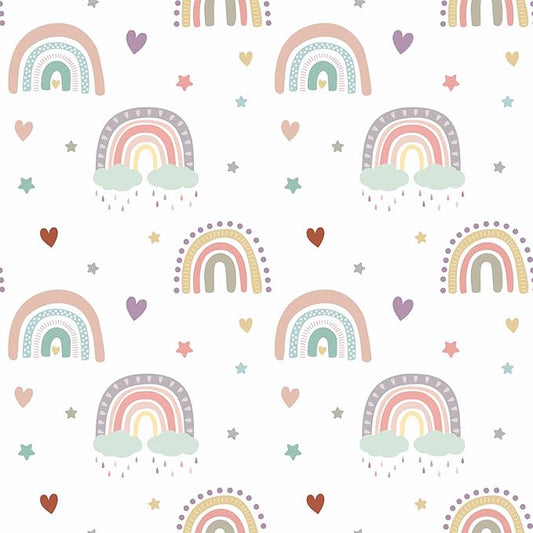 CHIHUT Boho Rainbow Wallpaper 17.7”x100” Kids Wallpaper Stick and Peel for Girls Bedroom Self Adhesive Removable Baby Room Cute Colorful Wall Paper Decorative Boho Contact Paper for Classroom