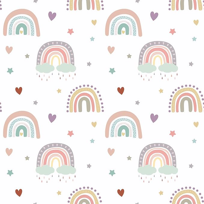 CHIHUT Boho Rainbow Peel and Stick Wallpaper for Kids Bedroom 17.7”x236” Cute Fun Kids Contact Paper for Cabinets Drawers Self Adhesive Removable Nursery Wall Paper Rainbow Wall Decor for Classroom