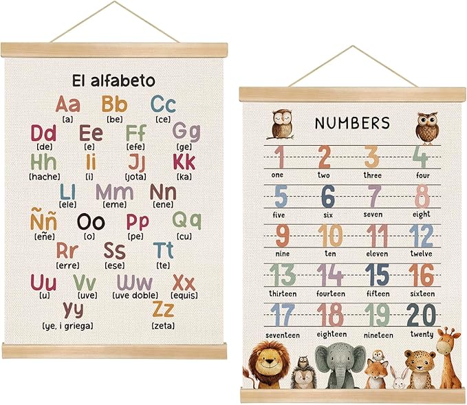 1–20 Number Chart and Alphabet Poster Set of 2,Education Linen Canvas Wall Art – 1-20 Educational Homeschool,Preschool Poster for Kids’ Room, Nursery, or Playroom Wall Decor,14x18.5 Inches (ABC&123)