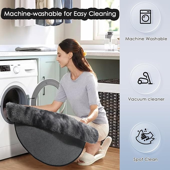 Amdrebio Tie-Dyed Dark Grey Round Rug 4Ft for Bedroom Dorm, Soft Furry Shaggy Circle Area Rugs for Living Room Office, Shag Fluffy Fuzzy Carpet for Kids Teen Boys Mens, Modern Cool Floor Circular Rug