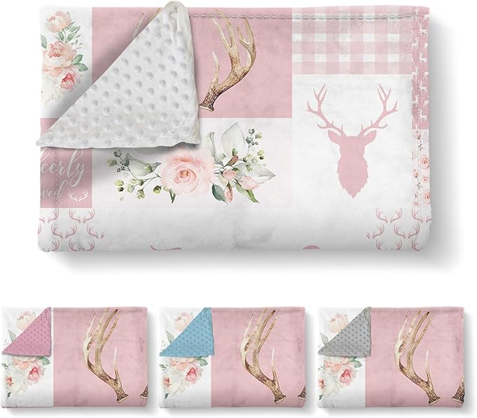 Personalized Baby Blanket with Name, Custom Pink Woodland Deer Blanket for Kids, Soft Flannel Bed Throw Blanket Swaddle for Newborn, Customizable Baby Gift & Nursery Blanket(60" x80)