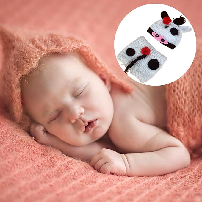Baby Photography Props Cow Hat Crochet Shorts Infant Photoshooting Outfit Photo Posing Suit Photo Outfi PhotoShooting Clothes