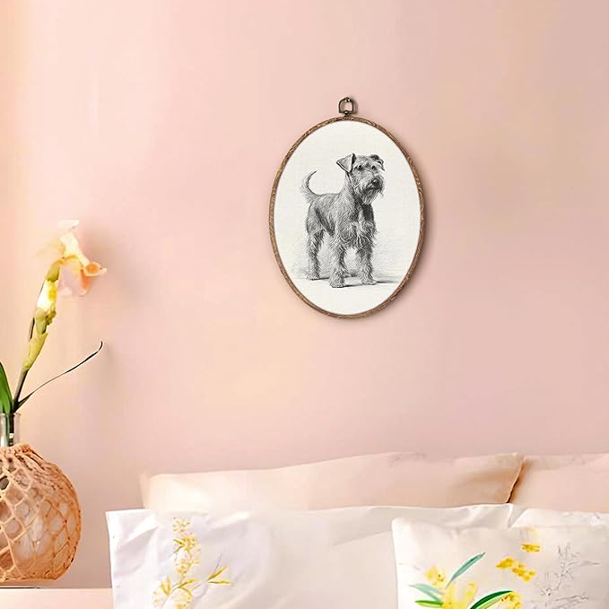 Vintage Schnauzer Oval Wall Art Framed, Retro Schnauzer Dog Oval Wall Decor, Dog Lover Gifts Hanging Canvas Prints Wall Sculptures for Farmhouse Home Living Room Decor, 8.5x11.5 Inch