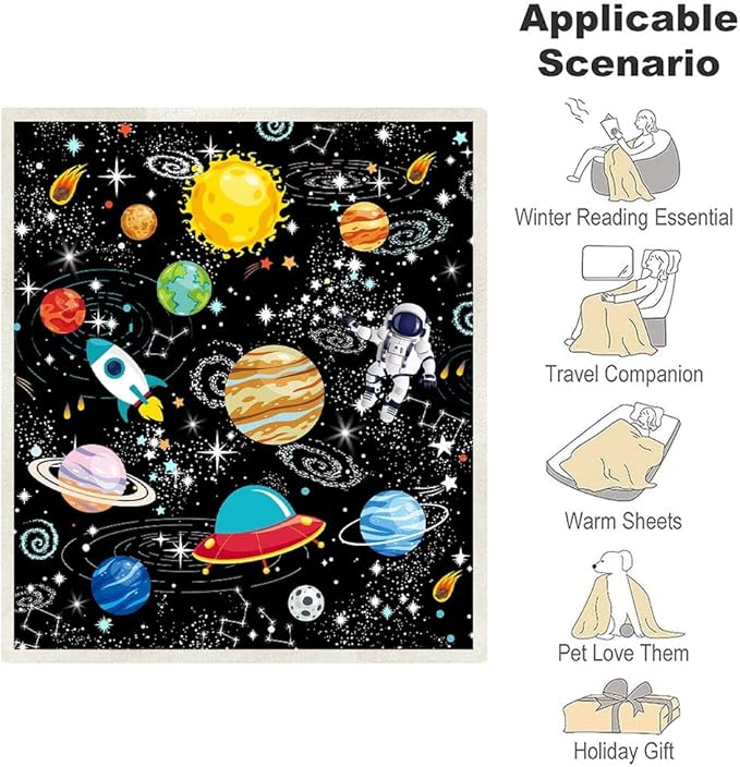 Outer Space Blanket for Boys - Constellation Solar System Fleece Ultra Soft Galaxy Rocket Planet Kids Gift for Birthday, Bed, Couch, Sofa, Living Room Decor