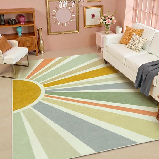 STARUIA Boho Machine Washable 6x9 Area Rugs for Living Room, Soft Non-Slip Large Sun Rainbow Nursery Kids Rug for Bedroom, Colorful Throw Rug Carpet for Classroom Office Dining Room(Monet,6'x9')