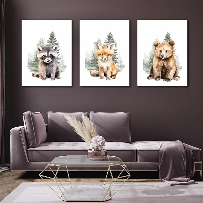 Shwing 3Pcs Safari Nursery Decor - Cute Animals Canvas Wall Art - Framed 24x16 Inch