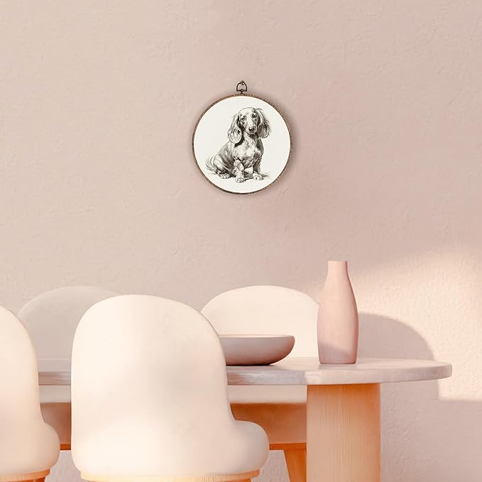 Vintage Dachshund Round Wall Art Framed, Retro Weiner Dog Round Wall Decor, Dachshund Weiner Dog Gifts Hanging Canvas Print Wall Sculpture for Bedroom Living Room Decor, 10x10 Inch