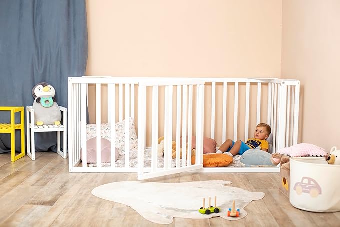 BUSY WOOD Montessori Floor Bed Frame with Rails - Toddler Bed Frame - Montessori Floor Toddler Bed - Floor Bed Frame for Kids - Kids Wooden Bedframe - Montessori Bedroom Furniture (Model 20)