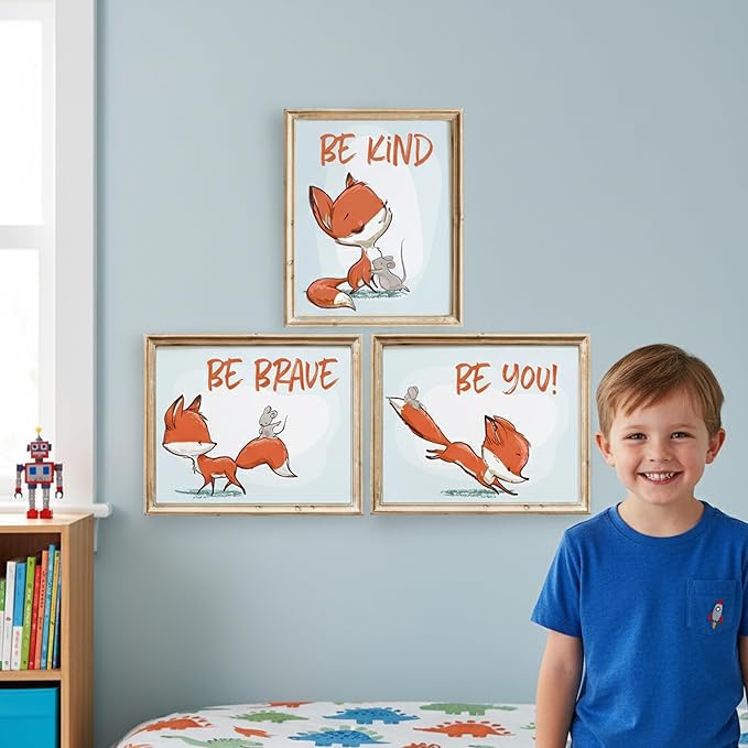 DREAM BIG PRINTABLES Fox Wall Art Prints (Set of 3) - Unframed - 8x10s | Woodland Nursery Decor - Inspirational Quotes for Boys and Girls Room - Be Kind, Be Brave, Be You - Kids Positive Affirmations