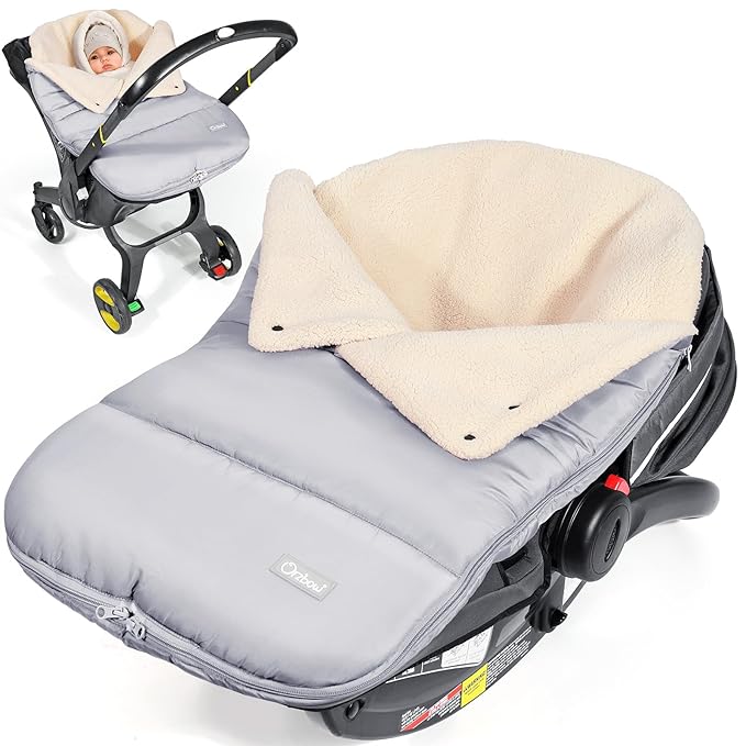 Orzbow Winter Carseat Cover for Baby | Infant Car Seat Blanket | Waterproof Car Seat Cover with Adjustable Collar, Warm and Cozy Fleece Carseat Canopy Blanket for Baby Winter Essentials, Light Grey