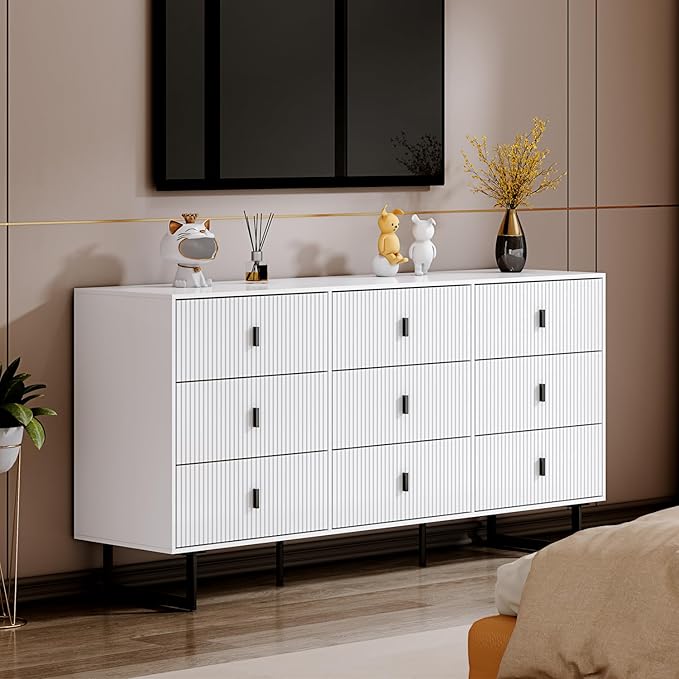 Modern Chest of Drawers with 9 Drawers,Deep Drawers,Clothes Organizer,Large Storage Cabinet for Living Room, Bedroom,Hallway,with Anti-Tipping Device, Black