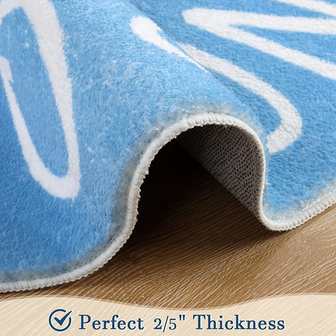 Topotdor Round Kids Play Rug Alphabet Nursery Area Rug Extra Large Soft Crawling Play Mat for Children Toddlers Bedroom (47 inch, Sky Blue)