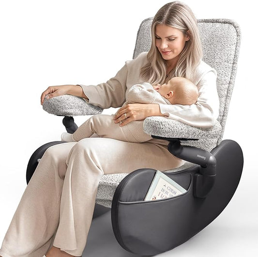 MAMAZING Nursery Rocking Chair Glider with Adjustable Armrests for Breastfeeding, Upholstered Nursing Chair with Removable Cover for Mom and Baby(Black/Grey)