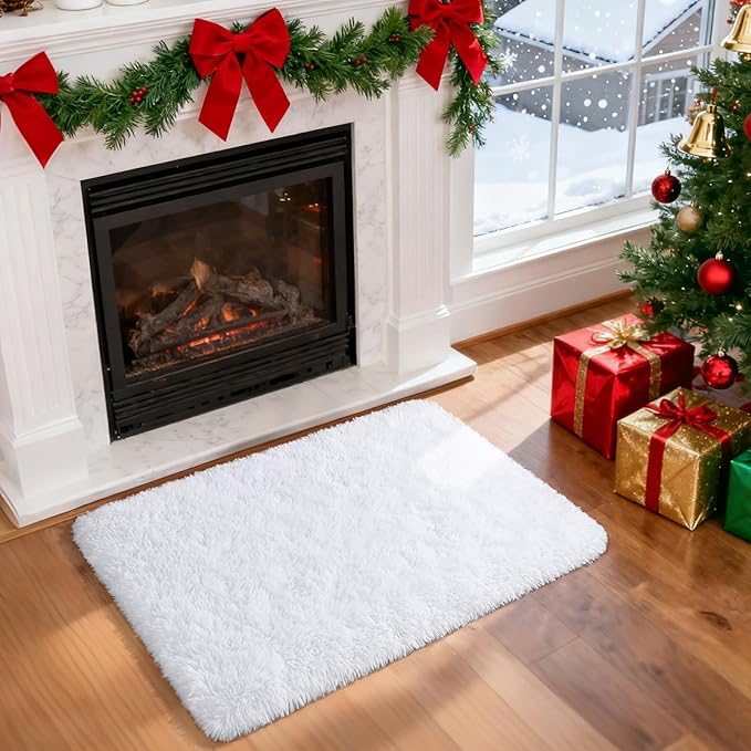 Merelax Soft Modern Indoor Shaggy Area Rug for Bedroom Livingroom Dorm Kids Room Home Decorative, Non-Slip Plush Fluffy Furry Fur Rugs Comfy Nursery Accent Floor Carpet 2x3 Feet, White