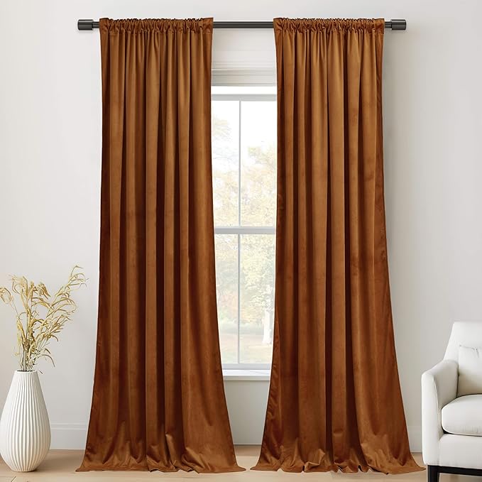 StangH Burnt Orange Living Room Curtains 105 inches Long Fall Curtains Thermal Insulated Window Drapes for Bedroom Heavy Thick Privacy Panels Holiday Decor, W52 x L105, 2 Panels