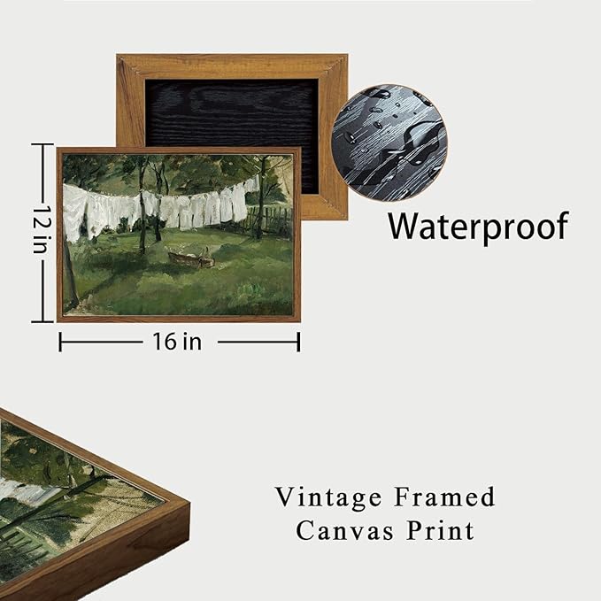 OIQArtOIQ Vintage Landscape Canvas Wall Art Framed Natural Scenery Painting Artwork Prints France Country Wilderness Farmhouse Decor Pictures Kitchen Bedroom Living Room Bathroom