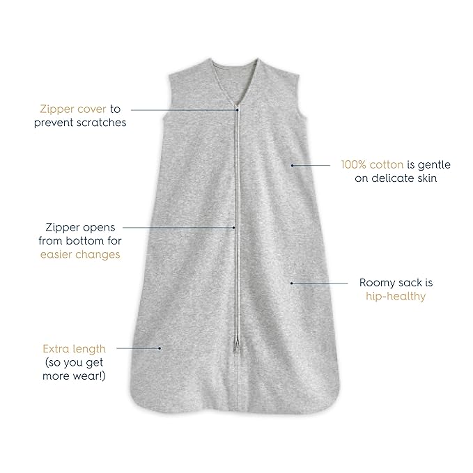 HALO SleepSack, 100% Cotton Wearable Blanket, Swaddle Transition Sleeping Bag, TOG 0.5, Heather Gray, Size Medium, 6-12 Months