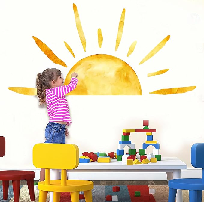 Sun Wall Decals Removable Peel and Stick Window Clings 2-Sheet Set Large Boho Sun Wall Stickers for Kids Room, Nursery Classroom,Playroom Decor