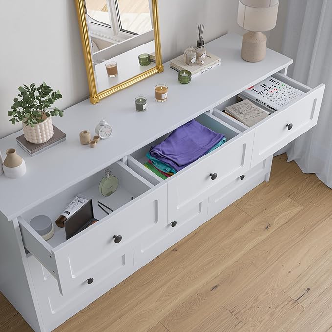 63'' W Long Modern Dresser 9 Drawers with Handles, White Dresser & Chest of Drawers with Large Capacity Storage, Freestanding Storage Dressers for Bedroom, Living Room, Hallway