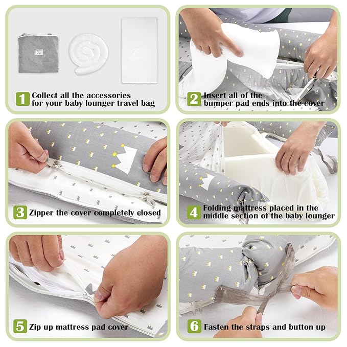 Baby Lounger for Newborn Portable Bag,Baby Lounger Play Mat for Awake-Time,Newborn Babies Essentials Gifts 0-24 Months Home Travel(Crown Grey)