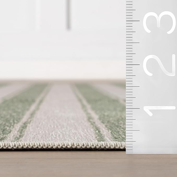 Dash & Albert Xaren Green Machine Washable Rug, 4 X 6 Feet, Green/Grey Stripe Pattern