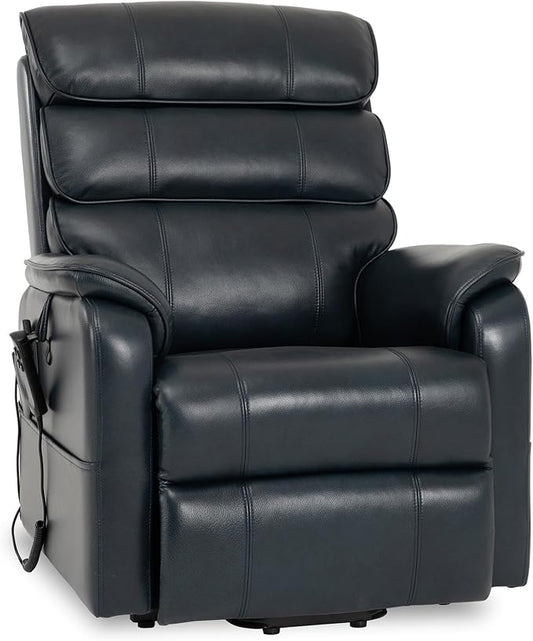 DYNOX 350 LBS Power Lift Recliner Chair for Elderly, Medium Size Dual Motor Lay Flat Infinite Positions Recliner with Heat & Massage (9188, Genuine Leather, Dark Blue)